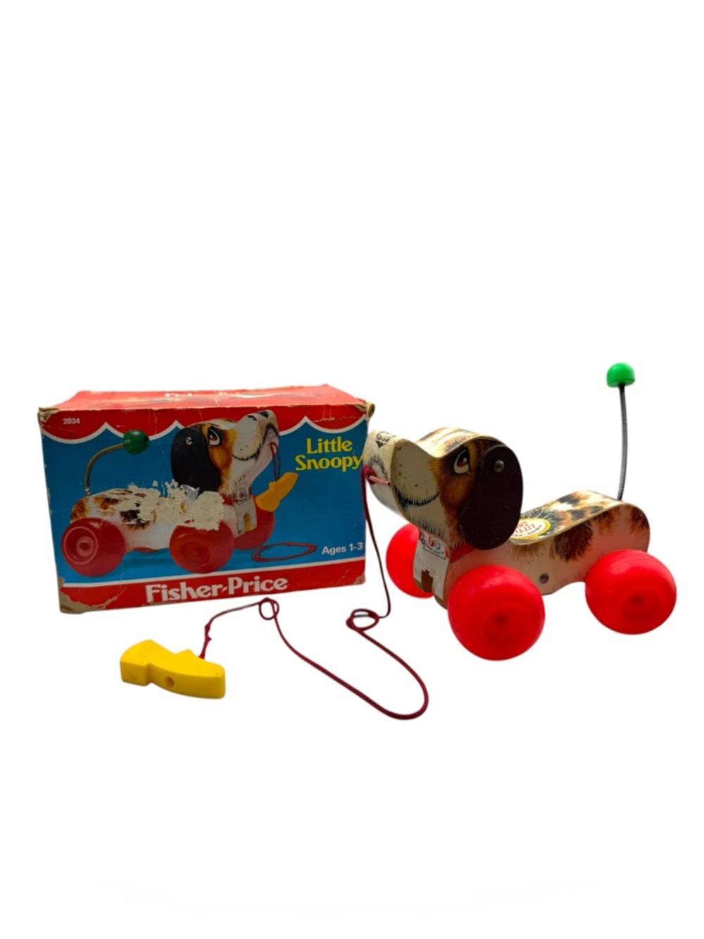 Vintage Fisher-Price Little Snoopy Pull Toy 1982 w Box Dog Retro